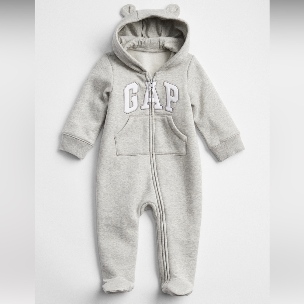 GAP Baby Logo Zip Up One Piece Sweatsuit (Grey)
